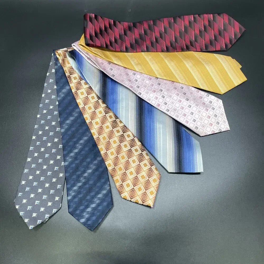 Karako Mens Silk Necktie 7pc Extra Long 62 Inch Wide Geometric Striped Assorted